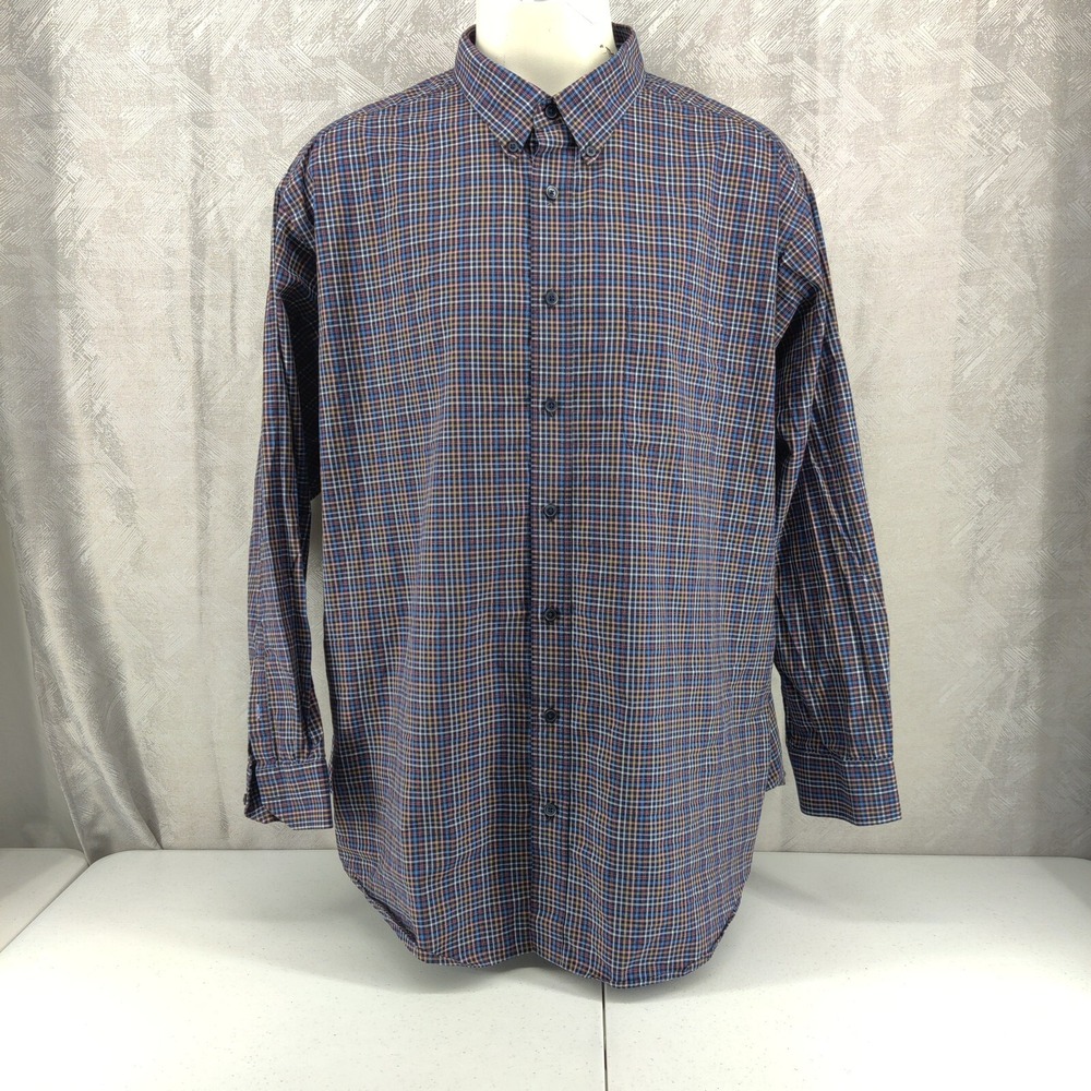 Roundtree Yorke Shirt Men 3XB XXXL Big Blue Plaid Check Button Long‎ Sleeve 3XL